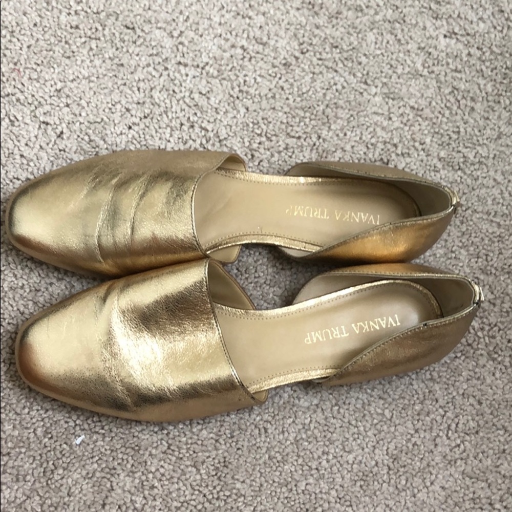 Gold Ivanka Trump flats, size 8.5
